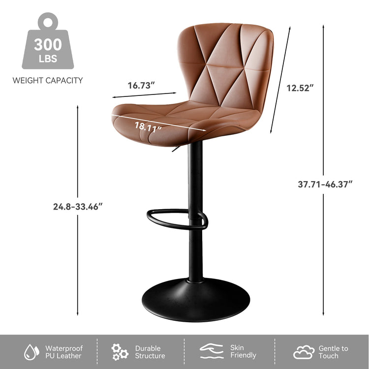 Modern Bar Stools Set Of 2, Adjustable Faux Leather Upholstered Swivel Bar Stools, Counter Height Bar Chairs With Back For Kitchen Island - Mellies