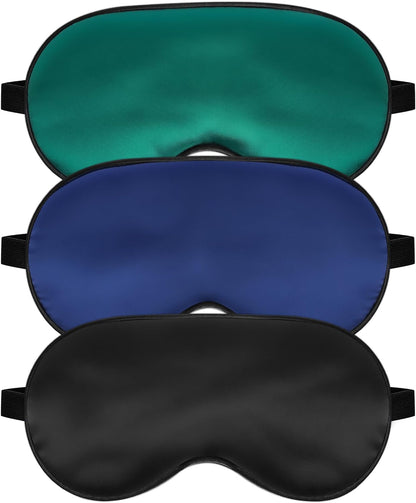 Sleep Mask, Silk Eye Mask for Sleeping with Adjustable Strap, Satin Blackout Sleeping Eye Mask for Men&Women, Comfortable Blindfold Eyeshade for Night Sleep (Black,Blue,Green)