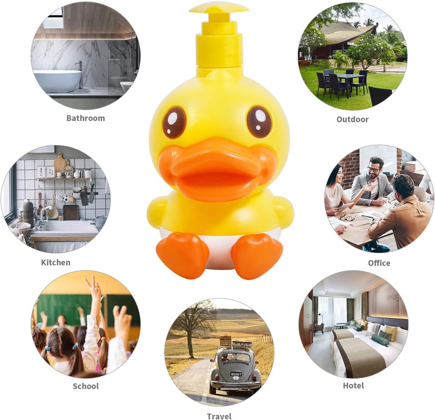 Cute Soap Dispenser for Kids Adult Bathroom Kitchen Countertop Vanity Top Fit Body Lotion Shampoo Shower Hand Sanitizer Animal Yellow Duck Themed Soap Bottle with Pump Bath Accessories