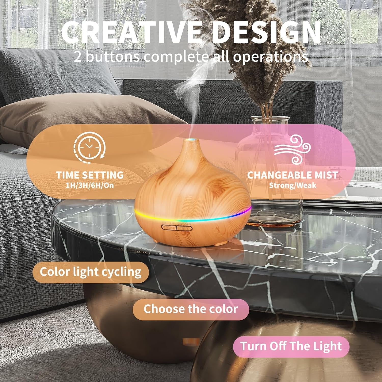 Aroma Humidifier for Essential Oil Large Room Diffuser Set with 10 Essential Oils, Aromatherapy Ultrasonic 550Ml Diffusers for Essential Oil, Bedroom Vaporizer Cool Mist Humidifier for Home and Office