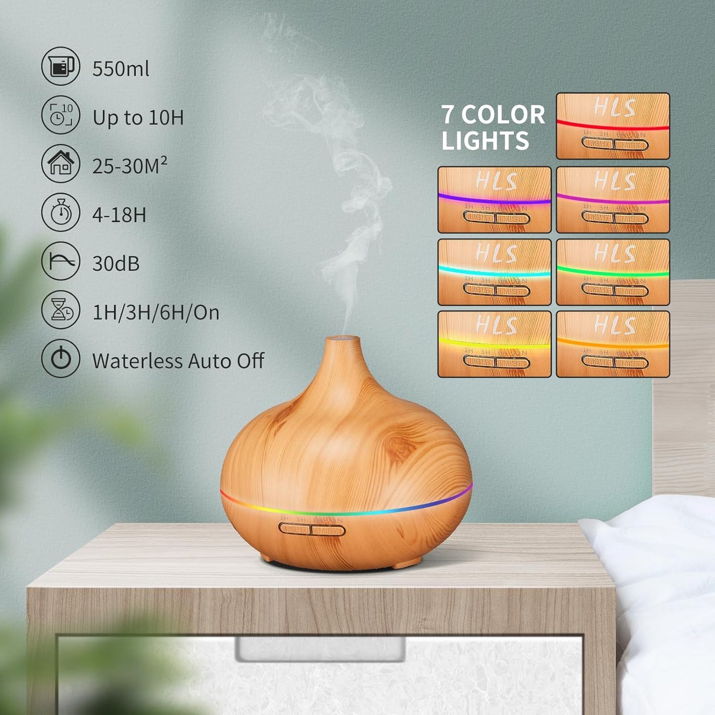 Aroma Humidifier for Essential Oil Large Room Diffuser Set with 10 Essential Oils, Aromatherapy Ultrasonic 550Ml Diffusers for Essential Oil, Bedroom Vaporizer Cool Mist Humidifier for Home and Office