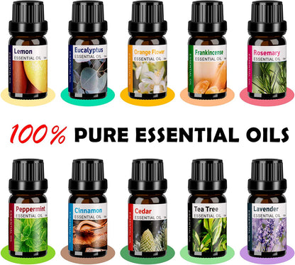 Aroma Humidifier for Essential Oil Large Room Diffuser Set with 10 Essential Oils, Aromatherapy Ultrasonic 550Ml Diffusers for Essential Oil, Bedroom Vaporizer Cool Mist Humidifier for Home and Office