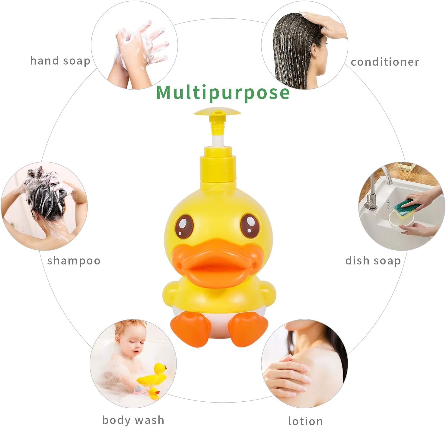 Cute Soap Dispenser for Kids Adult Bathroom Kitchen Countertop Vanity Top Fit Body Lotion Shampoo Shower Hand Sanitizer Animal Yellow Duck Themed Soap Bottle with Pump Bath Accessories