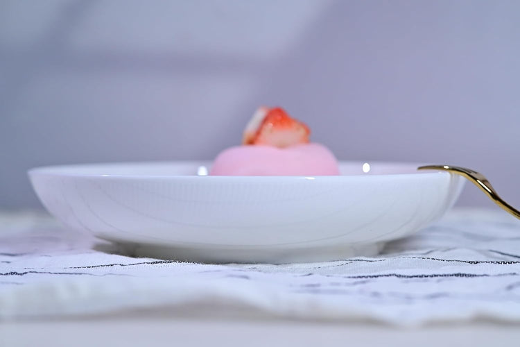 Setaria Bone China Dinnerware Set, 12 Pieces, Service For 4, Plates, Dishes, Bowls Set, Microwave And Dishwasher Safe, Ivory White With Narrow Curve Stripe - Mellies