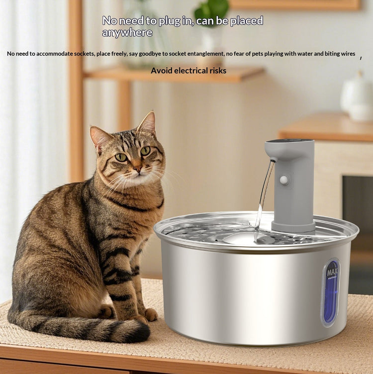 Round Stainless Steel Cat Water Fountain - Mellies