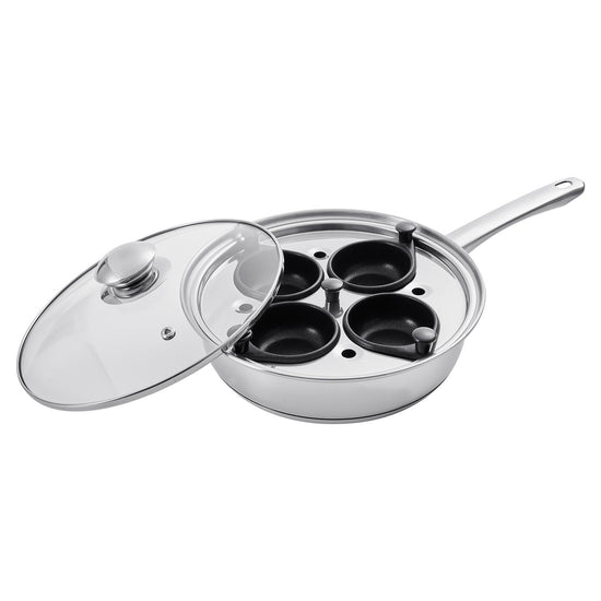 Egg Poacher Pan, 4 - Cup Poached Egg Maker, Stainless Steel Poaching Pan And Frying Skillet, With 4 Nonsitck Detachable Large Cups, Lid, And Silicone Spatula, Compatible With Induction Stovetop - Mellies