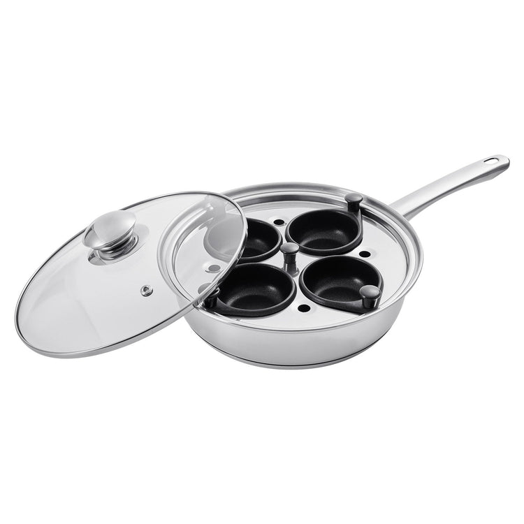 Egg Poacher Pan, 4 - Cup Poached Egg Maker, Stainless Steel Poaching Pan And Frying Skillet, With 4 Nonsitck Detachable Large Cups, Lid, And Silicone Spatula, Compatible With Induction Stovetop - Mellies