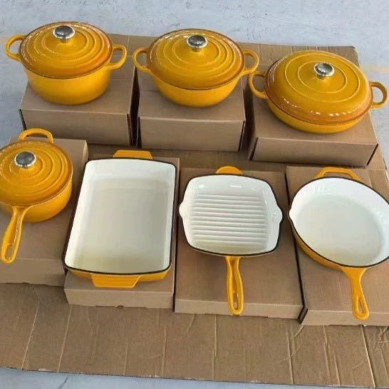 Enamel - Cast Iron Cookwares Enamel Combination Set Frying Pan Stew Pot Set - Mellies