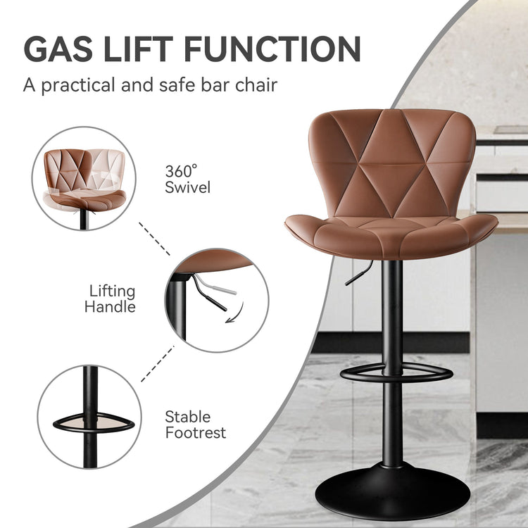Modern Bar Stools Set Of 2, Adjustable Faux Leather Upholstered Swivel Bar Stools, Counter Height Bar Chairs With Back For Kitchen Island - Mellies