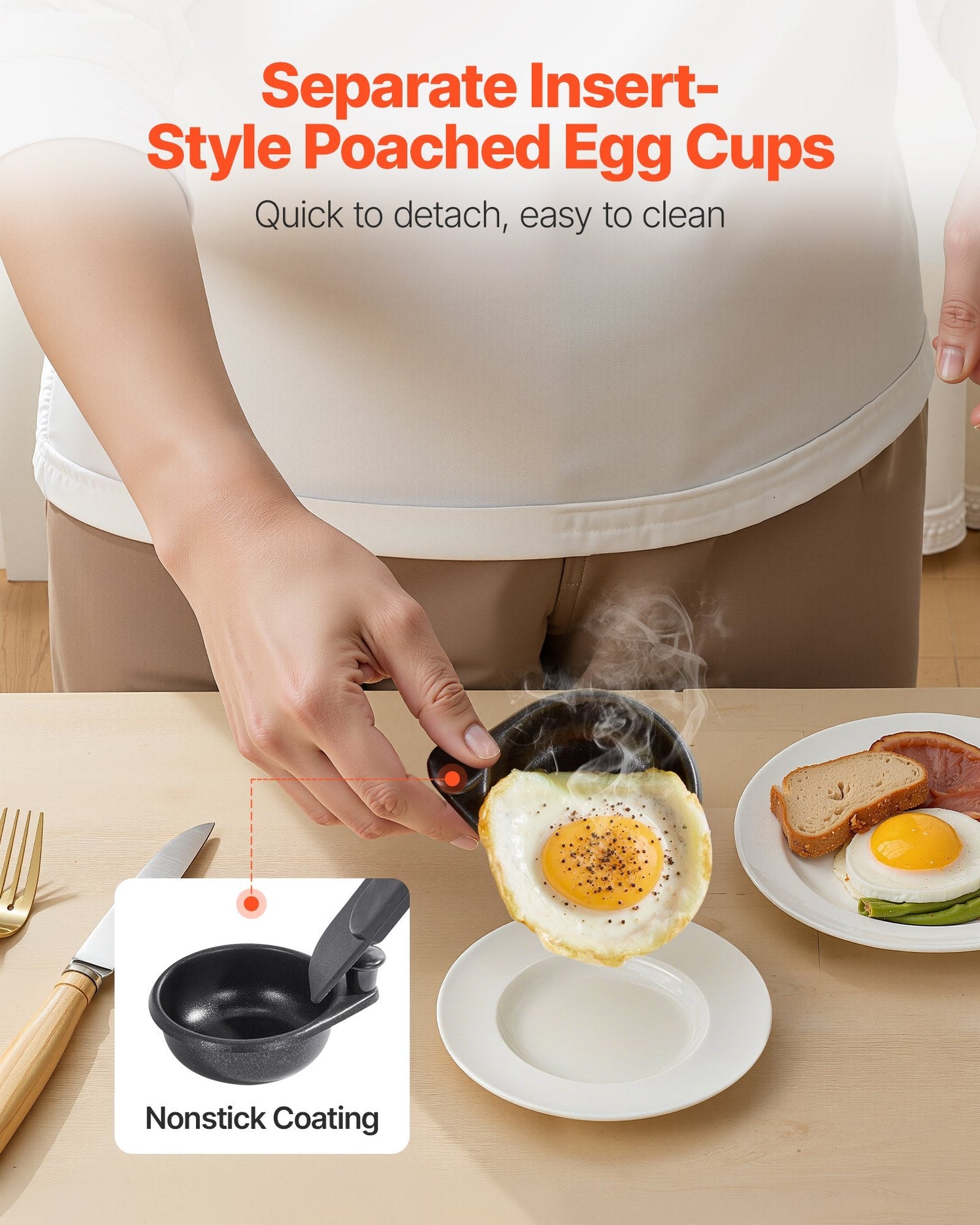Egg Poacher Pan, 4 - Cup Poached Egg Maker, Stainless Steel Poaching Pan And Frying Skillet, With 4 Nonsitck Detachable Large Cups, Lid, And Silicone Spatula, Compatible With Induction Stovetop - Mellies