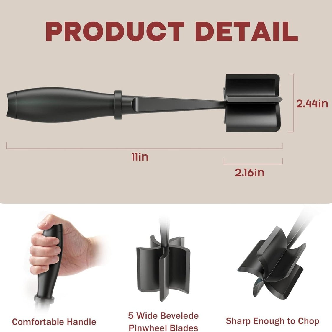 Meat Chopper, Hamburger Grinder, Premium Heat Resistant Smasher For Ground Beef, Burger Grinder Nylon Potato Mix Tool - Mellies