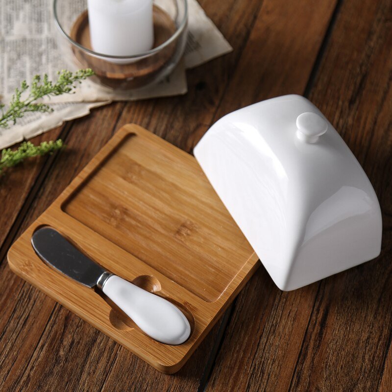 Simple Rectangle Ceramic Butter Dish With Lid Set - Mellies