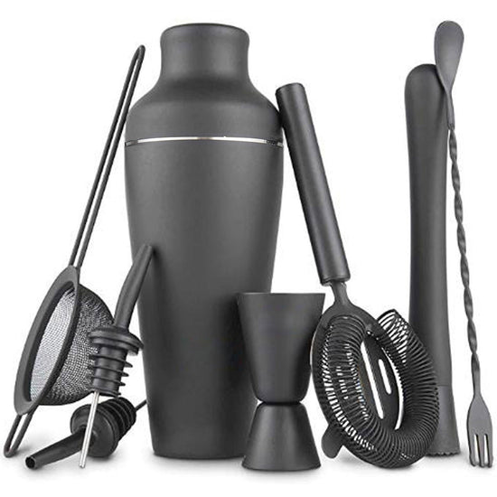 Exquisite 8 - piece Set Matte Black Stainless Steel Cocktail Shaker Set Bar Tools - Mellies