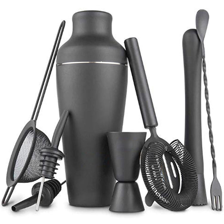 Exquisite 8 - piece Set Matte Black Stainless Steel Cocktail Shaker Set Bar Tools - Mellies