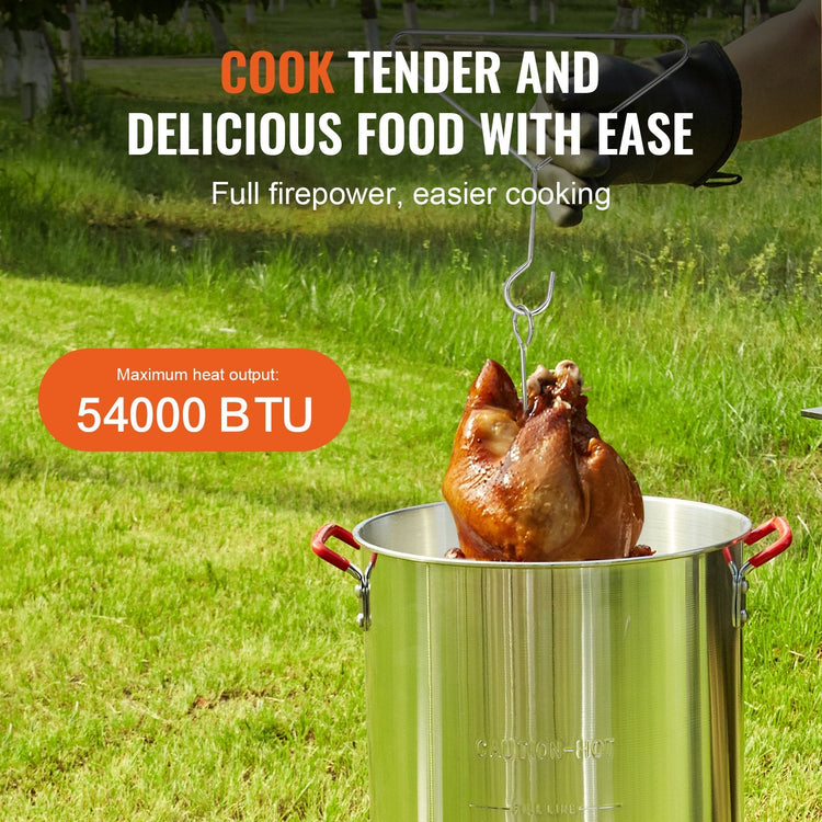 Turkey Deep Fryer, 30 - qt Turkey & 10 - qt Fish Steamer Cooker Set, Outdoor Aluminum Seafood Frying Pot, 54,000 BTU Burner Propane Gas Boiler, Includes Baskets, Perforated Poultry Rack, Thermometer - Mellies