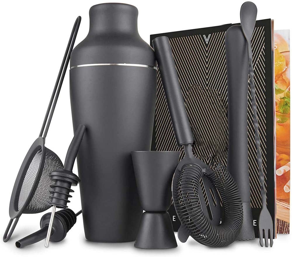 Exquisite 8 - piece Set Matte Black Stainless Steel Cocktail Shaker Set Bar Tools - Mellies