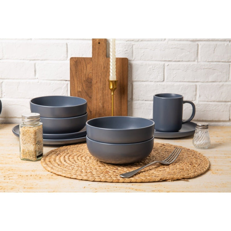 12 - Piece Stoneware Dinnerware Sets With Mugs Microwave Dishwasher Safe Non - Toxic Dinner Plates Bowls Set Stackable Matte Glaze Kitchenware For 3 - Mellies