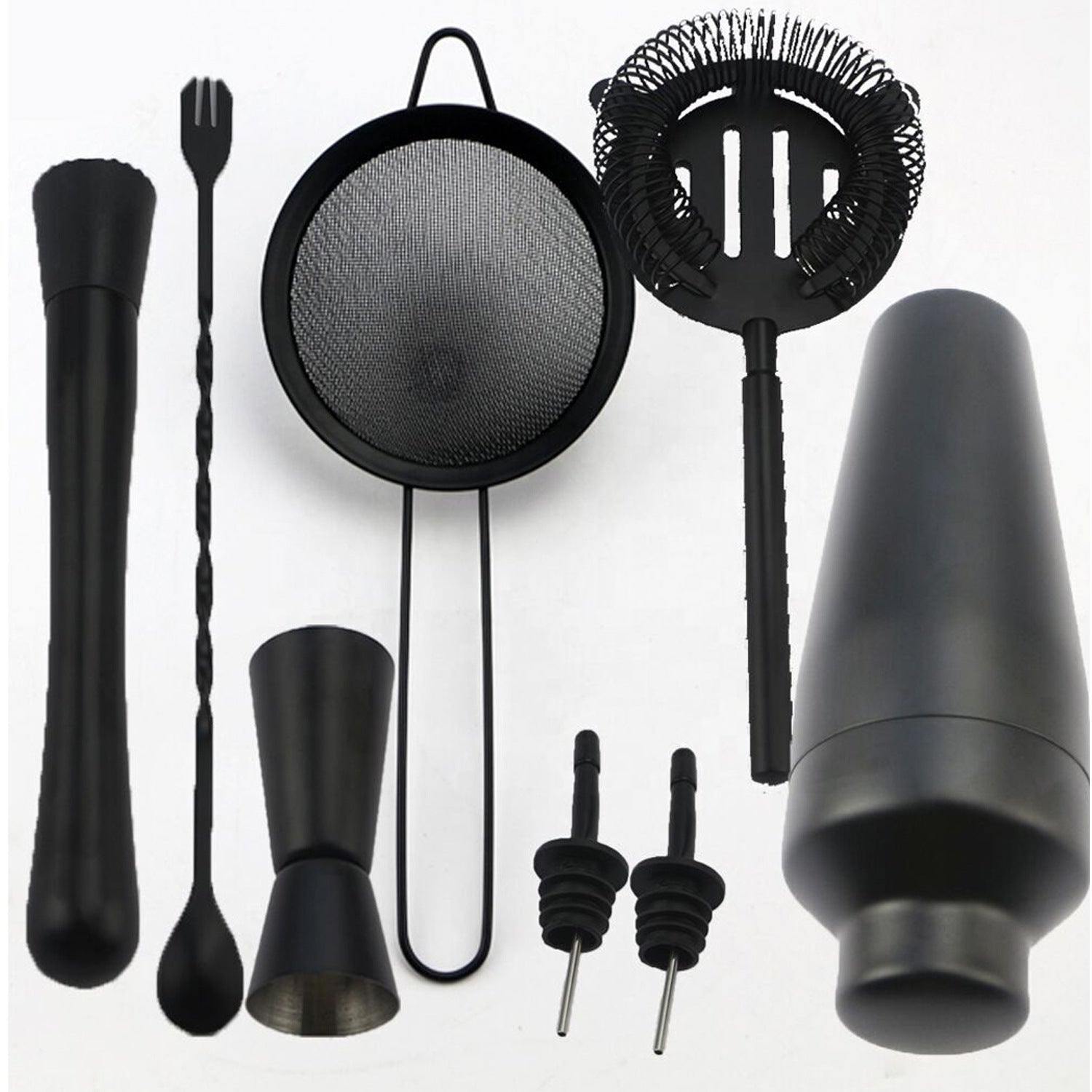 Exquisite 8 - piece Set Matte Black Stainless Steel Cocktail Shaker Set Bar Tools - Mellies