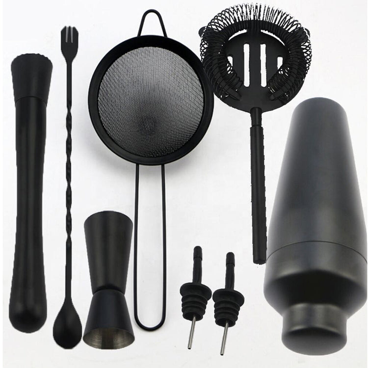 Exquisite 8 - piece Set Matte Black Stainless Steel Cocktail Shaker Set Bar Tools - Mellies