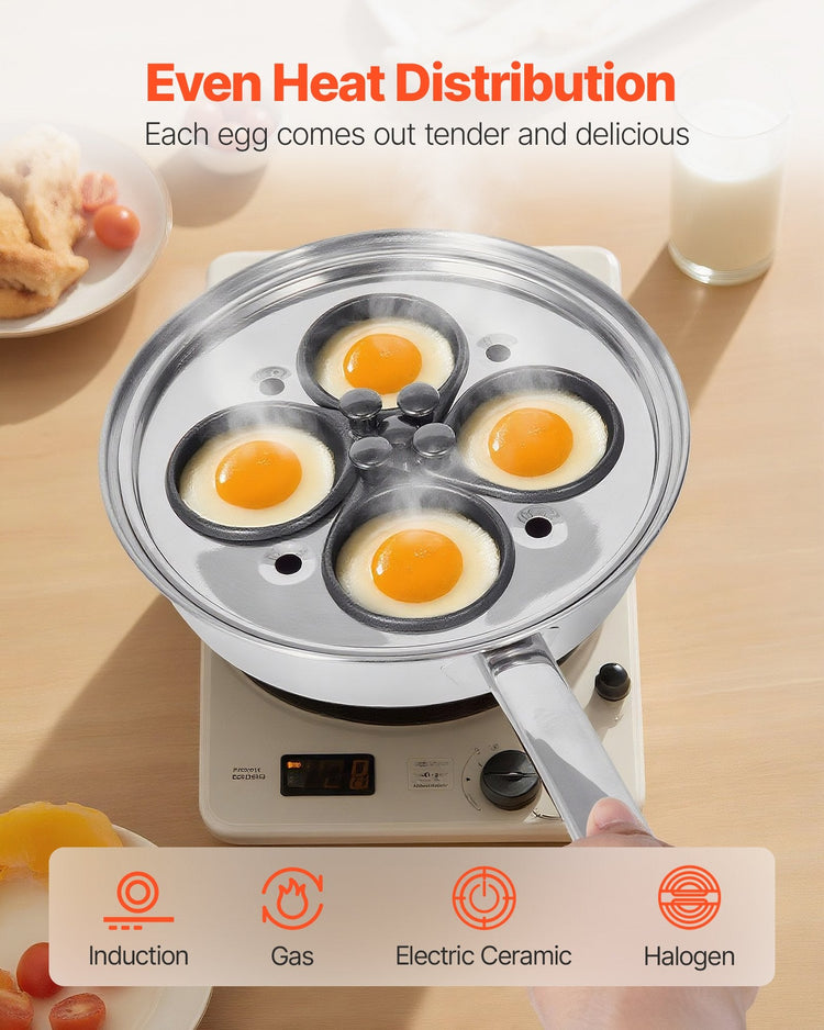 Egg Poacher Pan, 4 - Cup Poached Egg Maker, Stainless Steel Poaching Pan And Frying Skillet, With 4 Nonsitck Detachable Large Cups, Lid, And Silicone Spatula, Compatible With Induction Stovetop - Mellies