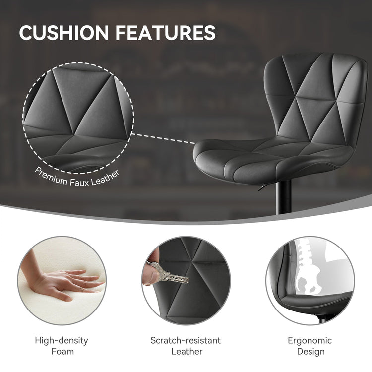 Modern Bar Stools Set Of 2, Adjustable Faux Leather Upholstered Swivel Bar Stools, Counter Height Bar Chairs With Back For Kitchen Island - Mellies