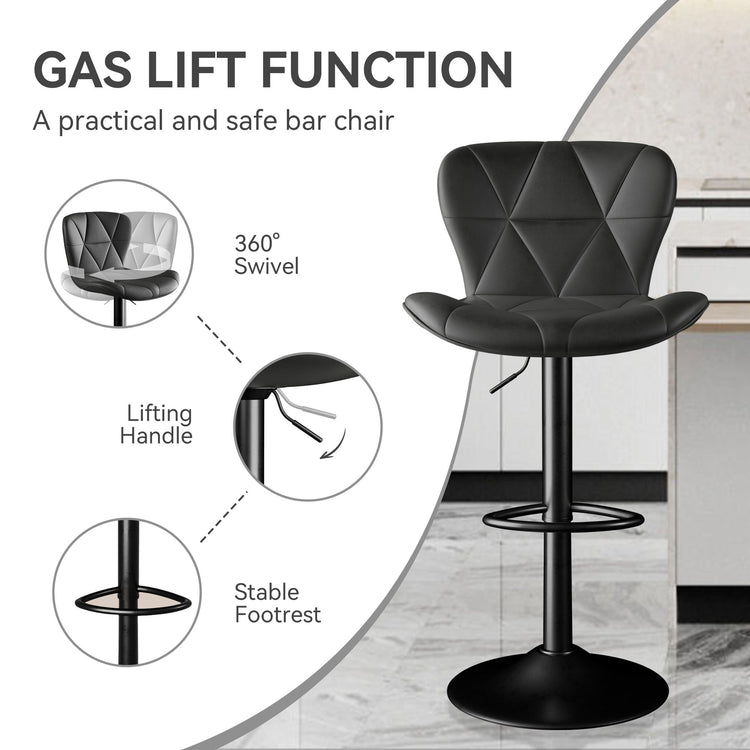 Modern Bar Stools Set Of 2, Adjustable Faux Leather Upholstered Swivel Bar Stools, Counter Height Bar Chairs With Back For Kitchen Island - Mellies