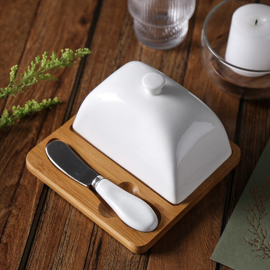 Simple Rectangle Ceramic Butter Dish With Lid Set - Mellies
