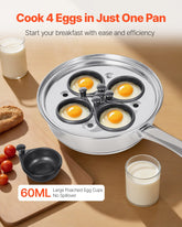 Egg Poacher Pan, 4 - Cup Poached Egg Maker, Stainless Steel Poaching Pan And Frying Skillet, With 4 Nonsitck Detachable Large Cups, Lid, And Silicone Spatula, Compatible With Induction Stovetop - Mellies