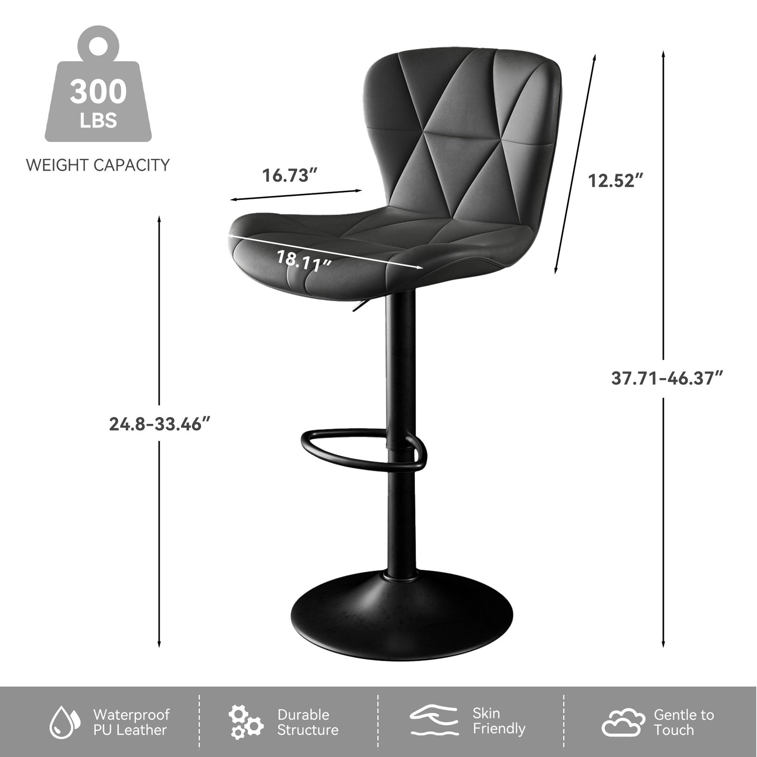 Modern Bar Stools Set Of 2, Adjustable Faux Leather Upholstered Swivel Bar Stools, Counter Height Bar Chairs With Back For Kitchen Island - Mellies