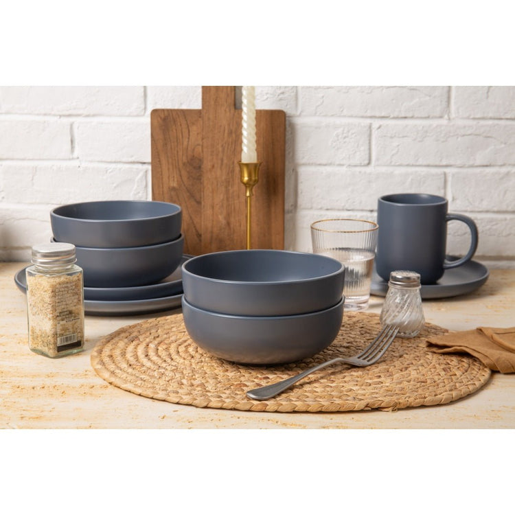 12 - Piece Stoneware Dinnerware Sets With Mugs Microwave Dishwasher Safe Non - Toxic Dinner Plates Bowls Set Stackable Matte Glaze Kitchenware For 3 - Mellies