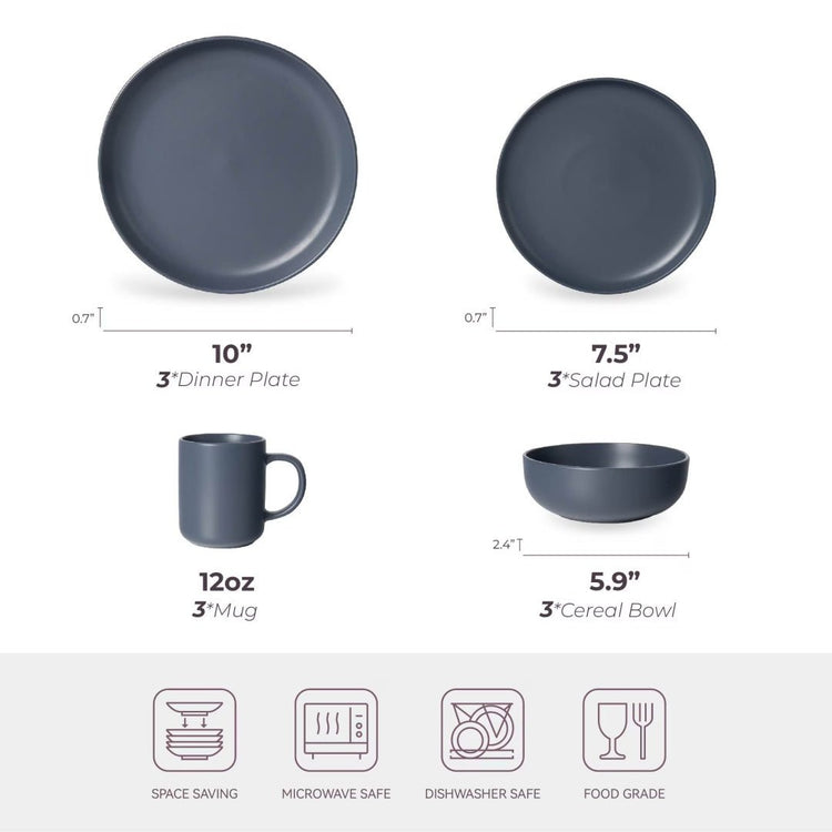 12 - Piece Stoneware Dinnerware Sets With Mugs Microwave Dishwasher Safe Non - Toxic Dinner Plates Bowls Set Stackable Matte Glaze Kitchenware For 3 - Mellies